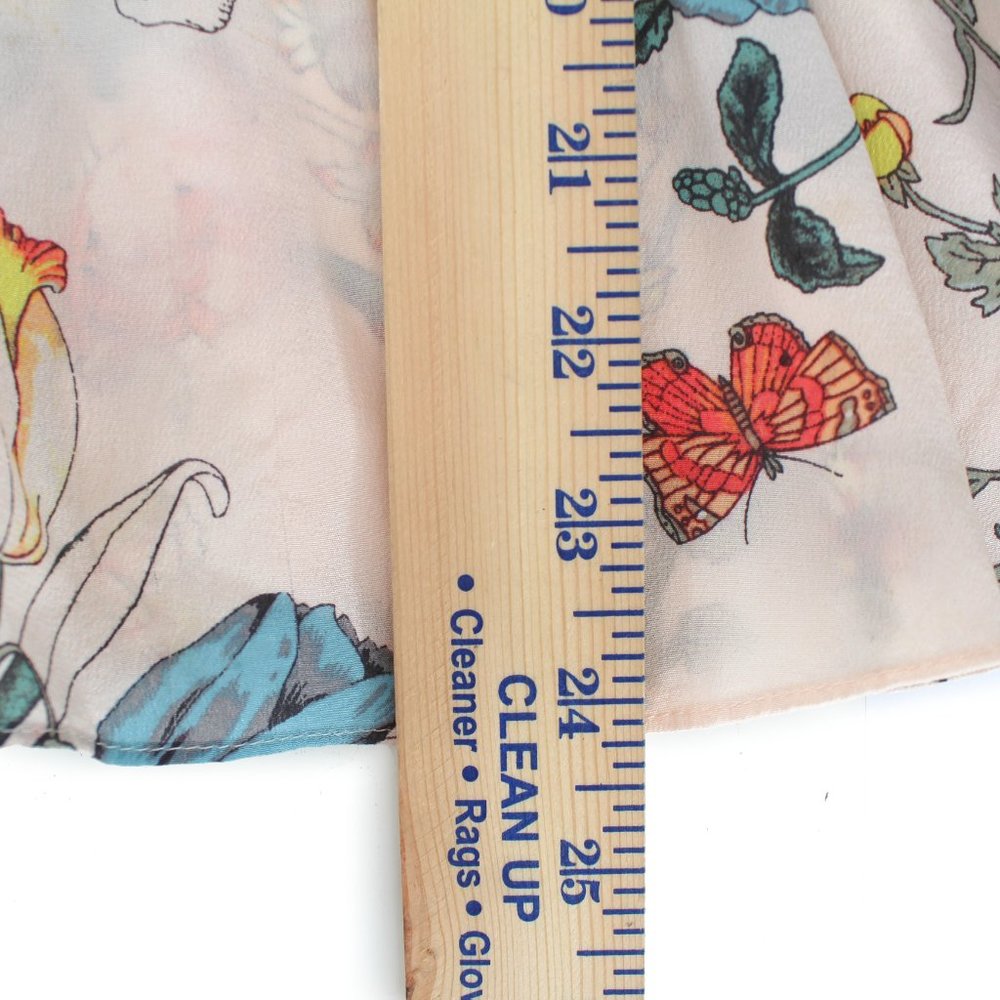 Rebecca Taylor 100%Silk Long Tie Sleeve Meadow Floral Top Pink Combo V-neck 2 - Picture 13 of 15